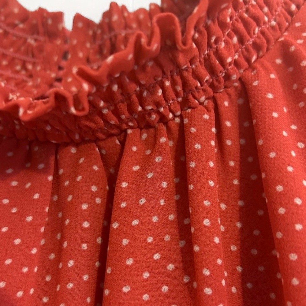 LOFT Outlet Sleeveless Mock Neck Blouse Polka Dot Shell Top Coral Red Medium - Picture 5 of 10